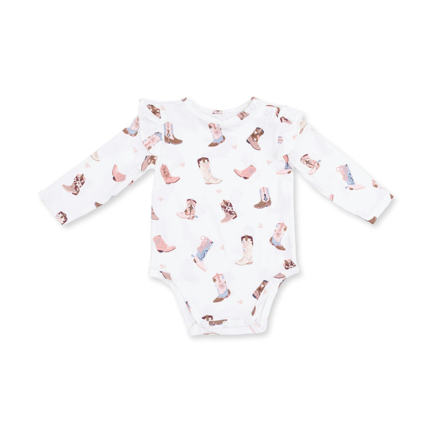 Buckarette Boots - Ruffle Sleeve Bodysuit with Snap Shoulder