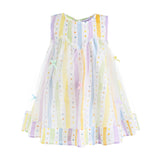 White Caliora Striped Bow Tulle Dress