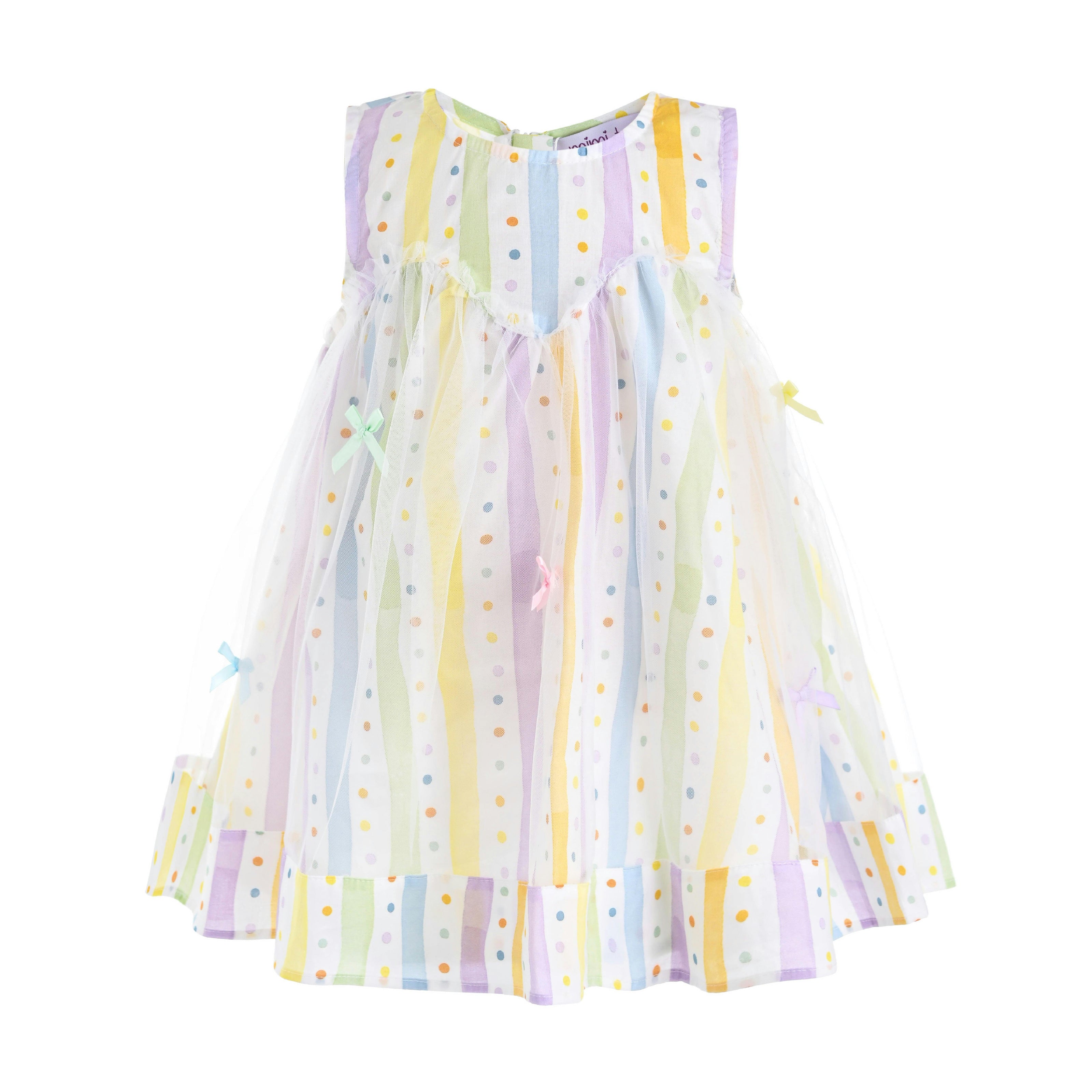 White Caliora Striped Bow Tulle Dress