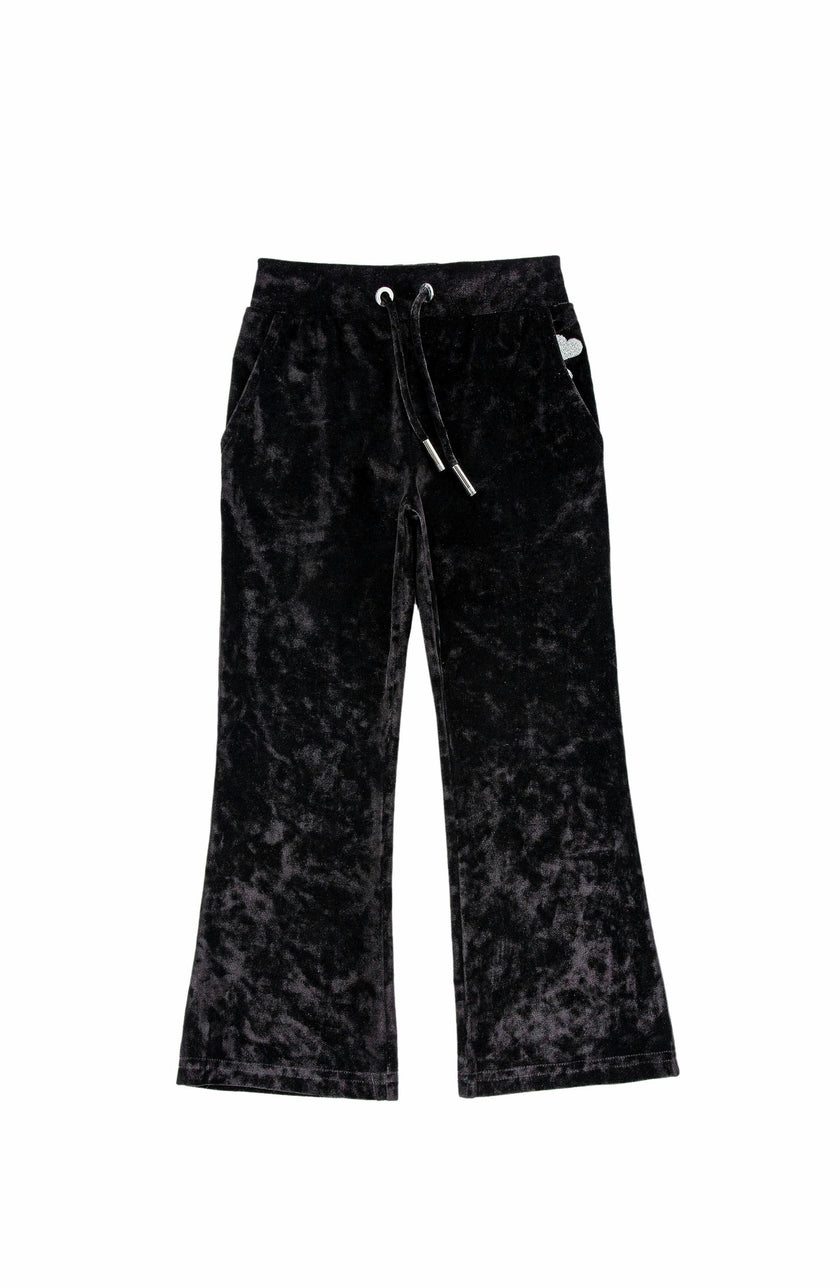 Velvet Yoga Pant with Embroidered Hearts, Black