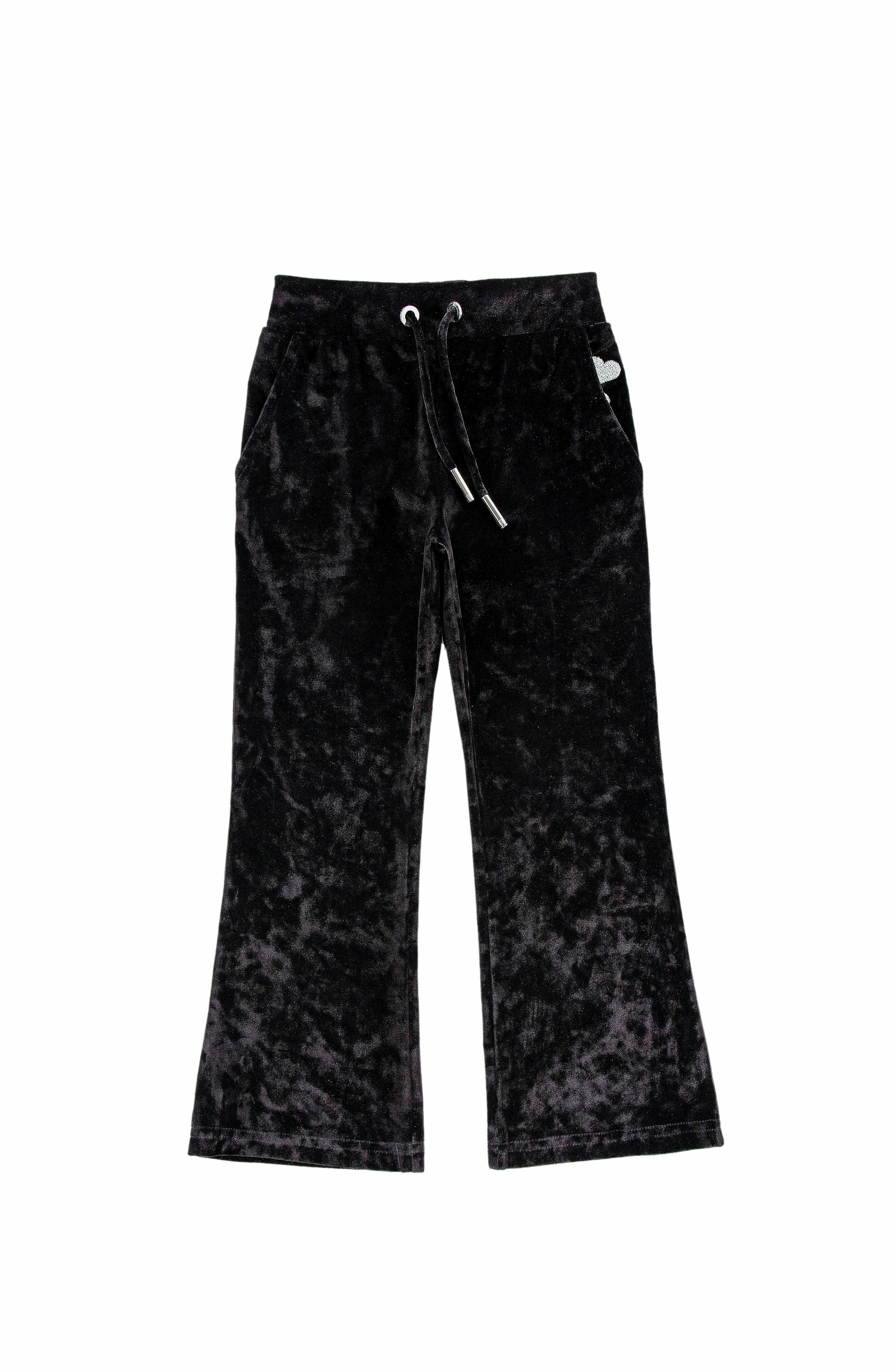 Velvet Yoga Pant with Embroidered Hearts, Black