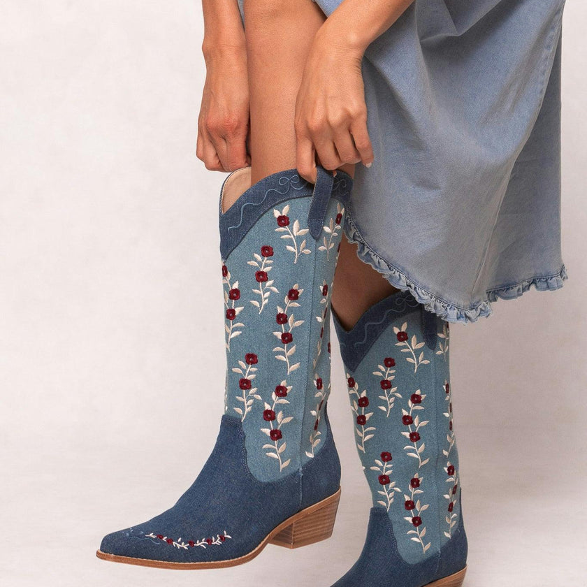 Rosemary Cowgirl Boots in Denim