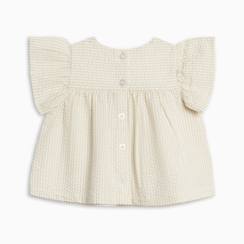 Viv Seersucker Ruffle Top - Dune Stripe