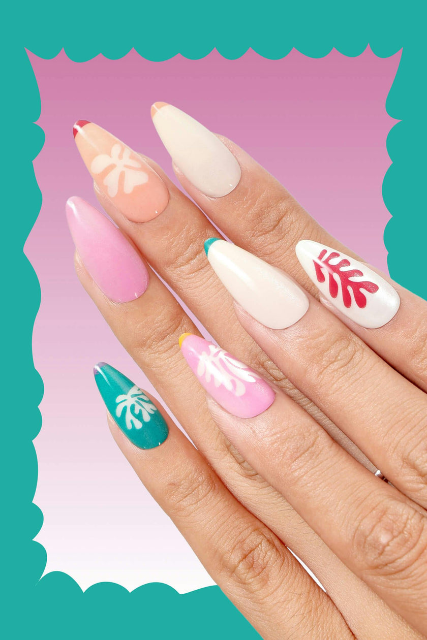 Henri Matisse Snow Flowers -  Almond Press-On Nails
