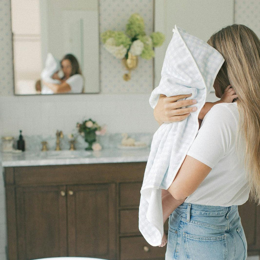 Picnic Gingham Baby Hooded Towel - Blue