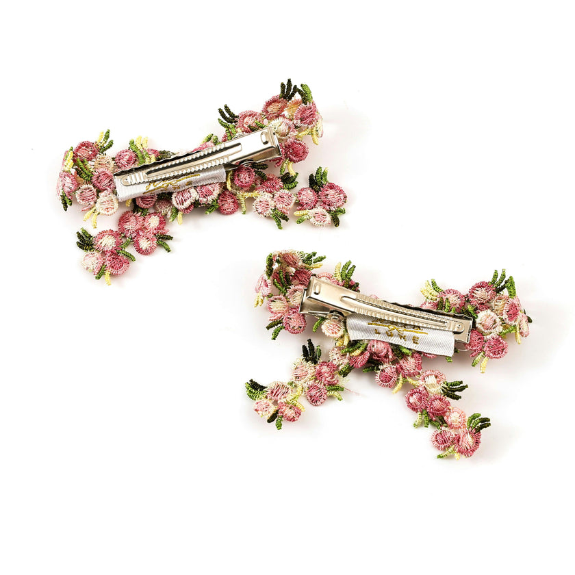 Halo Luxe Gia Embroidered Floral Double Clip - Light Pink