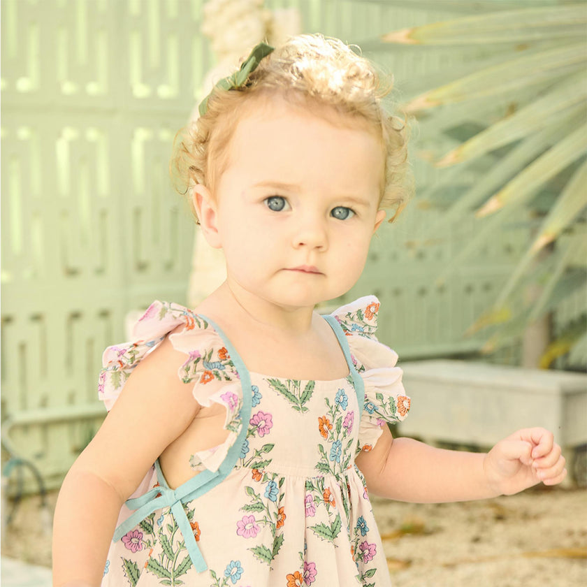 Baby Girls Ailee Dress Set - Pink Dewdrop Block Print