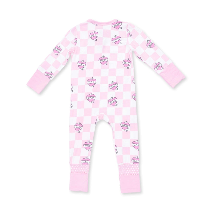 Heart Tattoo Check Pink - Convertible Romper