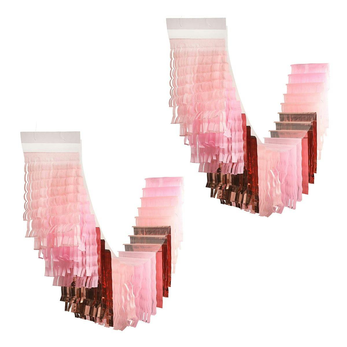 Packed Party Pretty in Pink Fringe Canopy Banners Set of 2 - Metallic and Pink Cascading Fringe Party Banners for Birthdays, Bachelorettes, and Celebrations