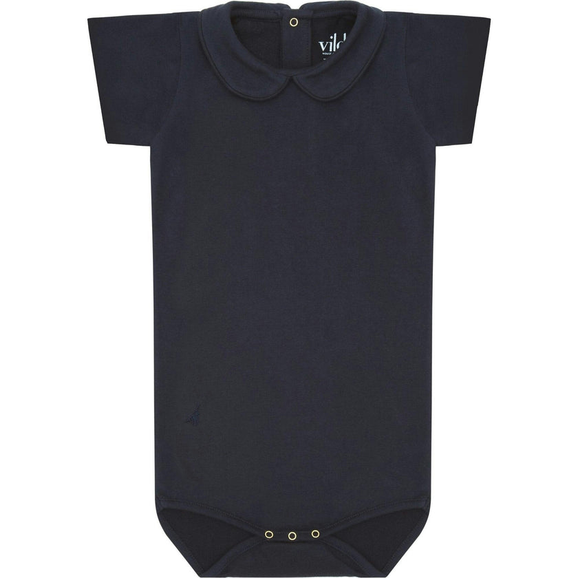 SS Organic Cotton Collared Bodysuit, Navy
