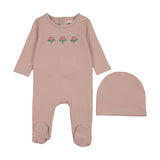 Embroidered Flower Footie, Pale Mauve