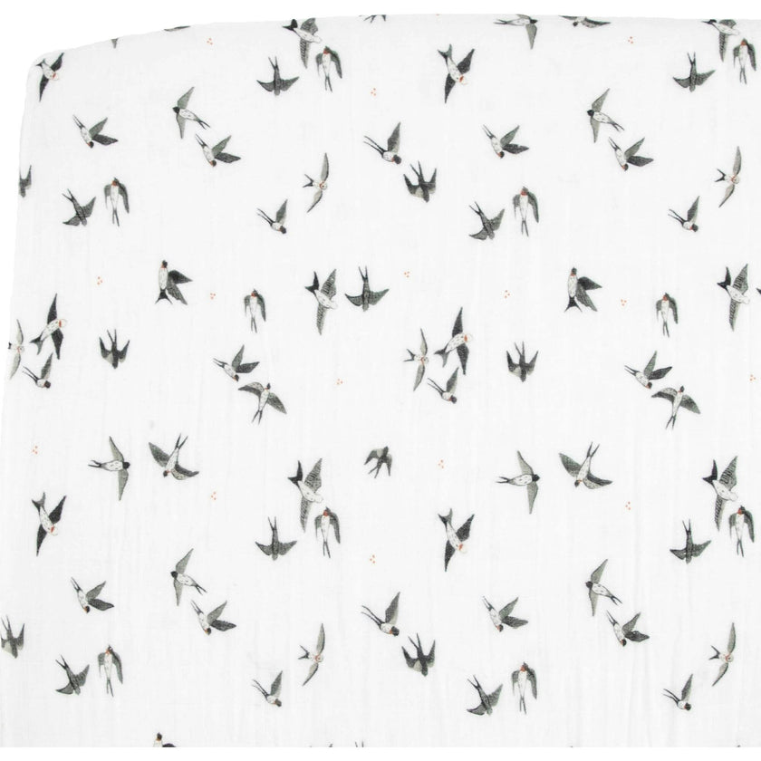 Organic Cotton Muslin Crib Sheet - Swallows