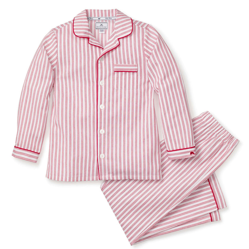 Kid's Twill Pajama Set in Antique Red Ticking