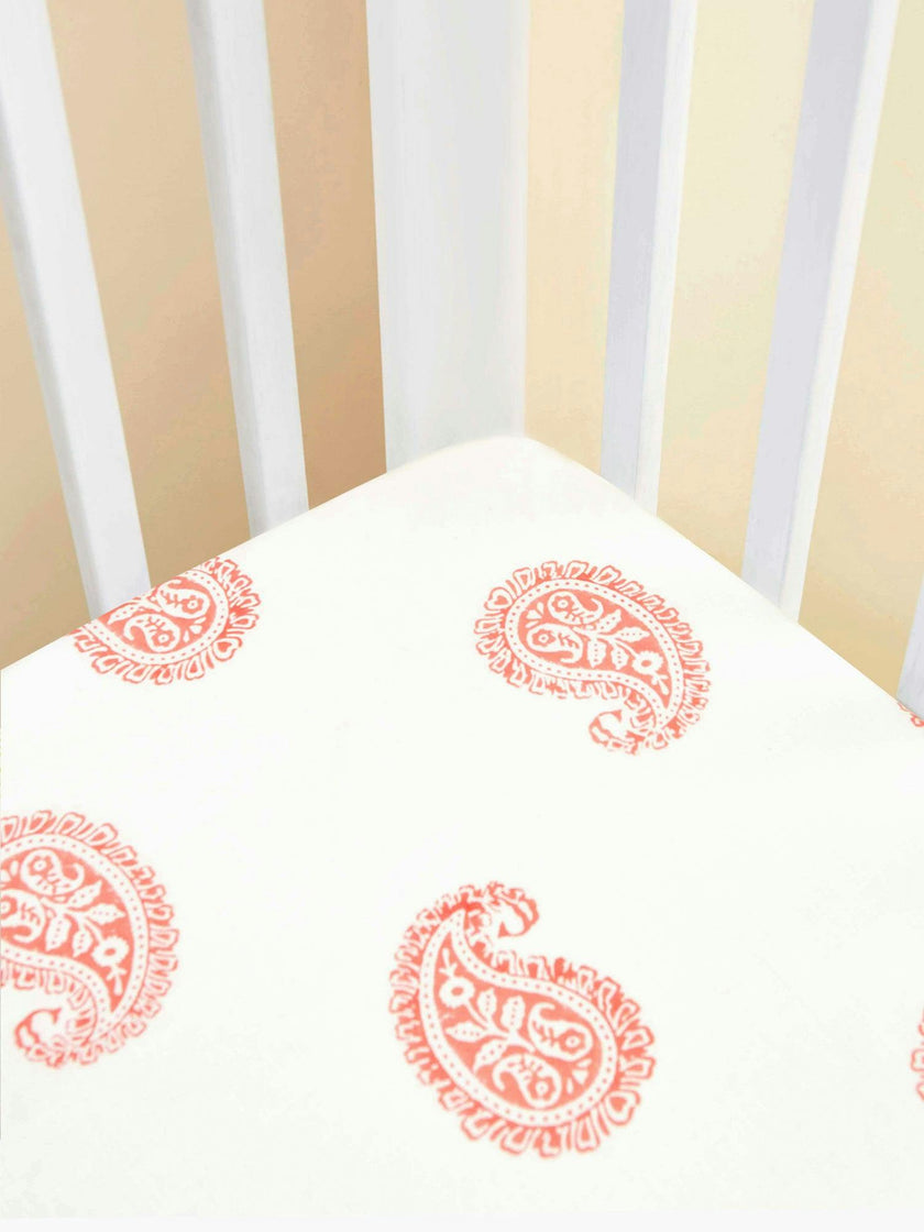 Block-Printed Cotton Fitted Crib Sheet