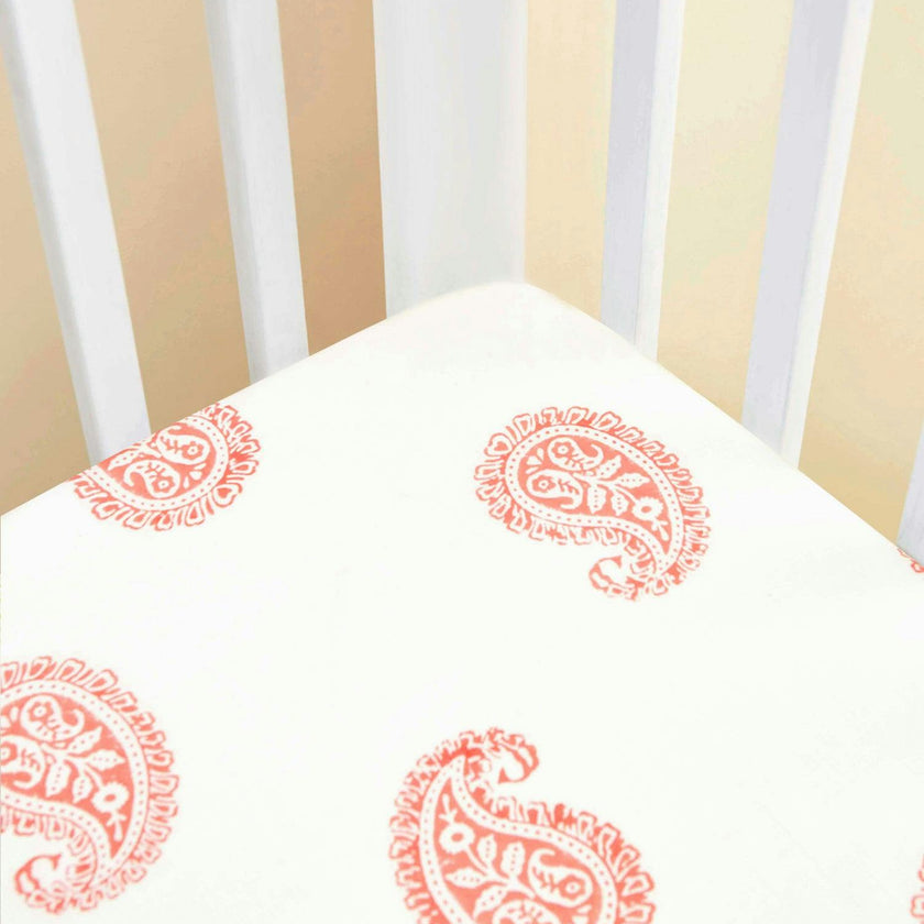 Block-Printed Cotton Fitted Crib Sheet