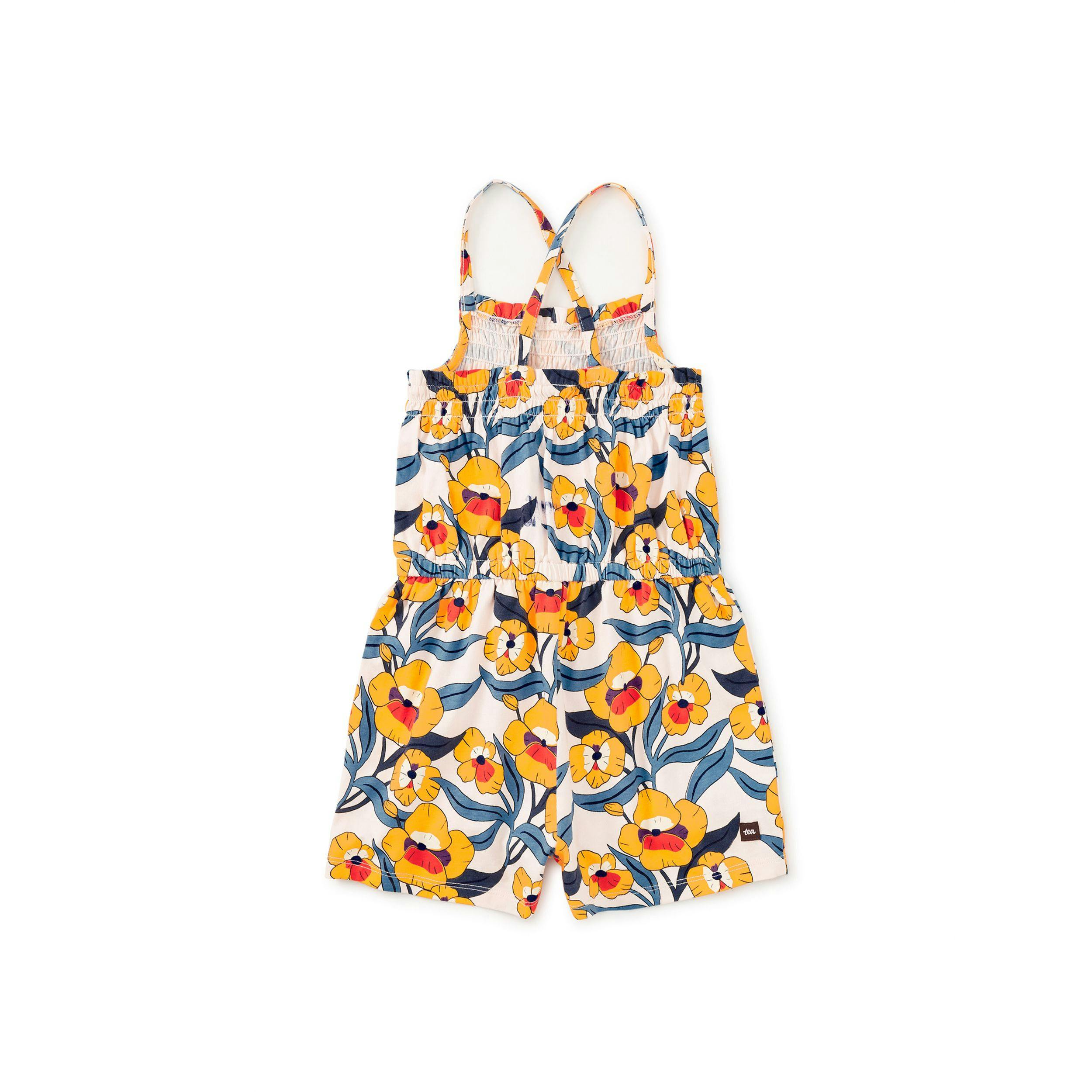 Smocked Strappy Romper, Nouveau Poppy