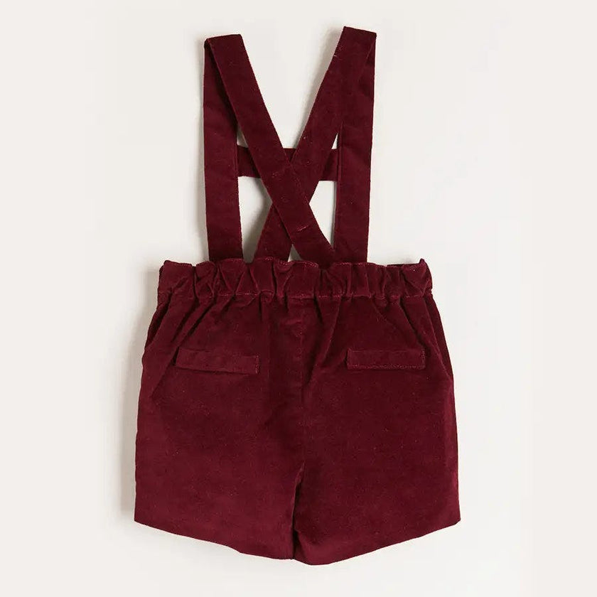 Velvet Button Detail Shorts with Braces in Burgundy (18mths-4yrs)