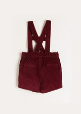 Velvet Button Detail Shorts with Braces in Burgundy (18mths-4yrs)