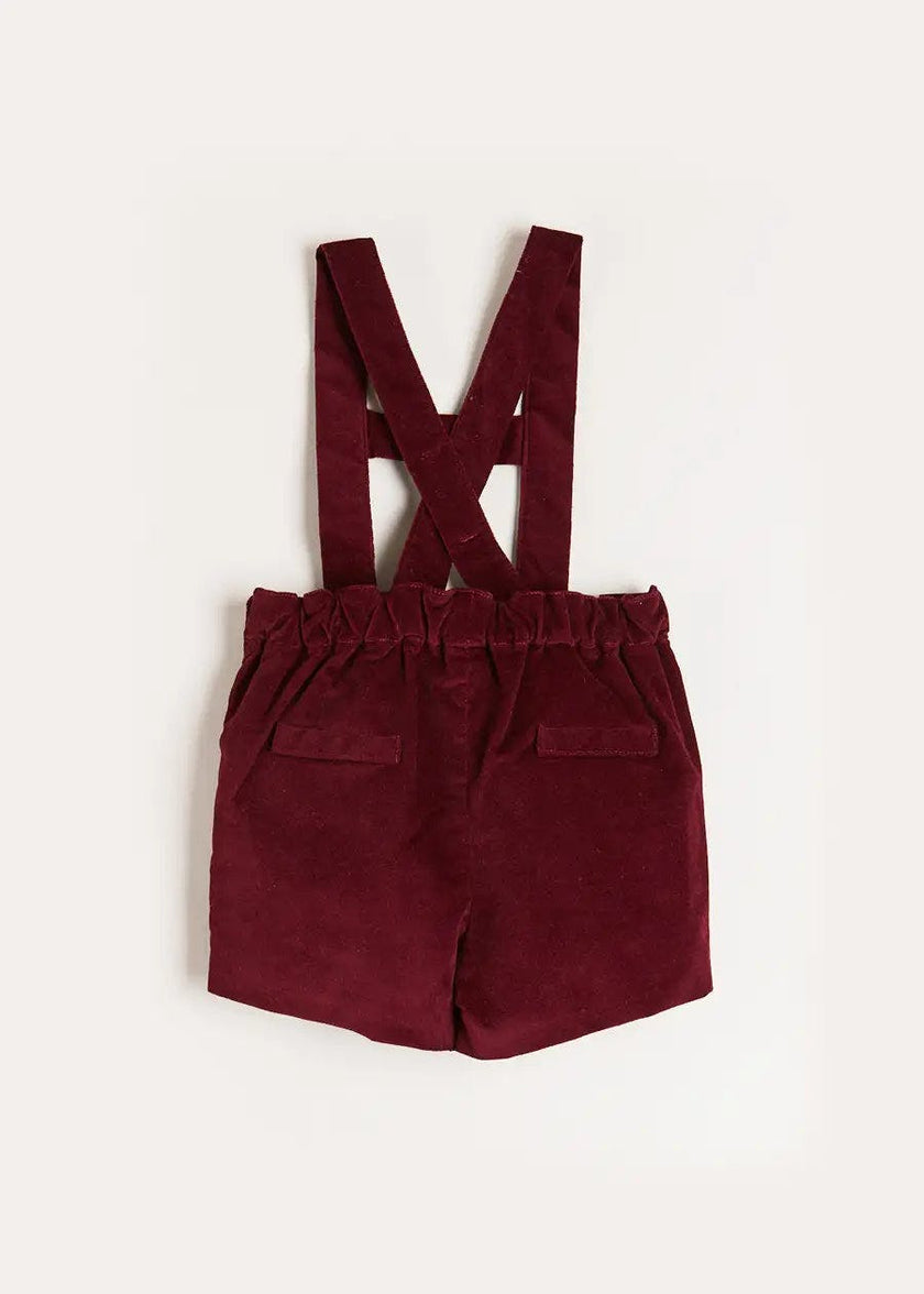 Velvet Button Detail Shorts with Braces in Burgundy (18mths-4yrs)