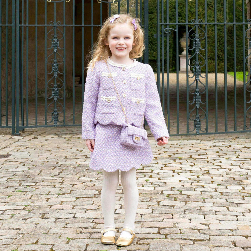 Purple Tweed Scalloped Skirt Set