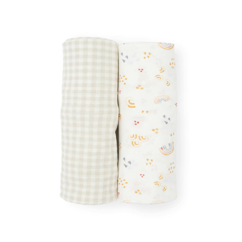 Stretch Knit Swaddle Blanket 2 Pack - Rainbows