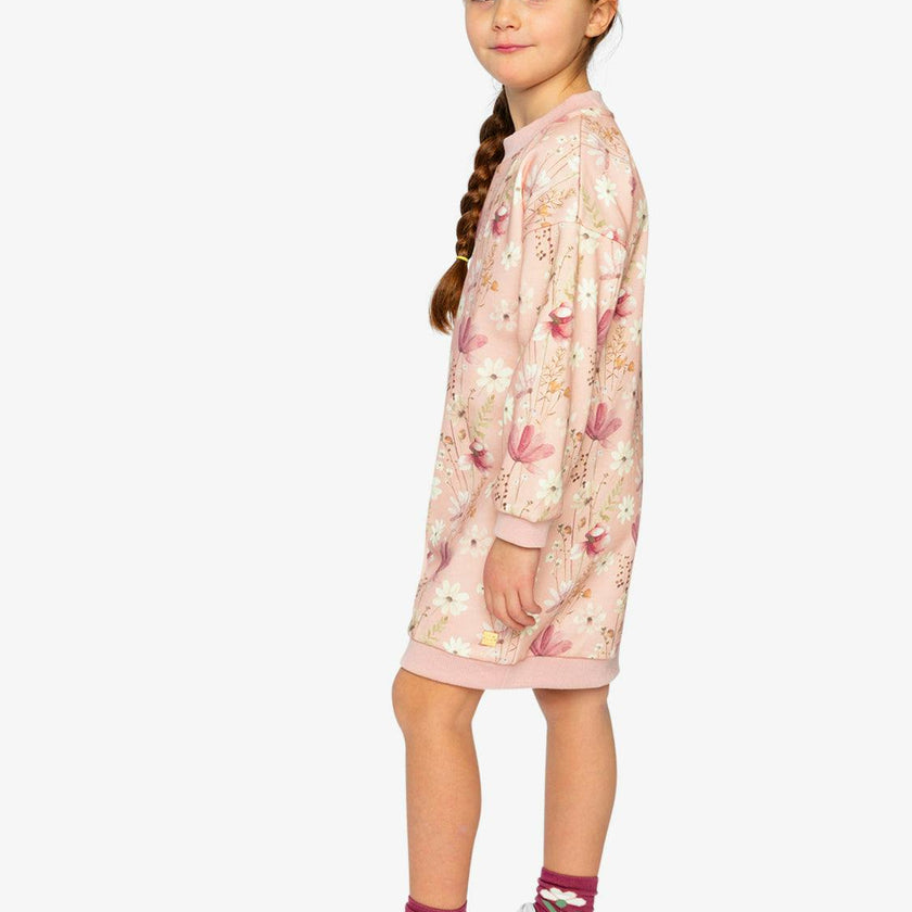 French Terry Dress Pink Printed Flowers