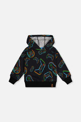 Fleece Hooded Sweatshirt Black Printed Controller