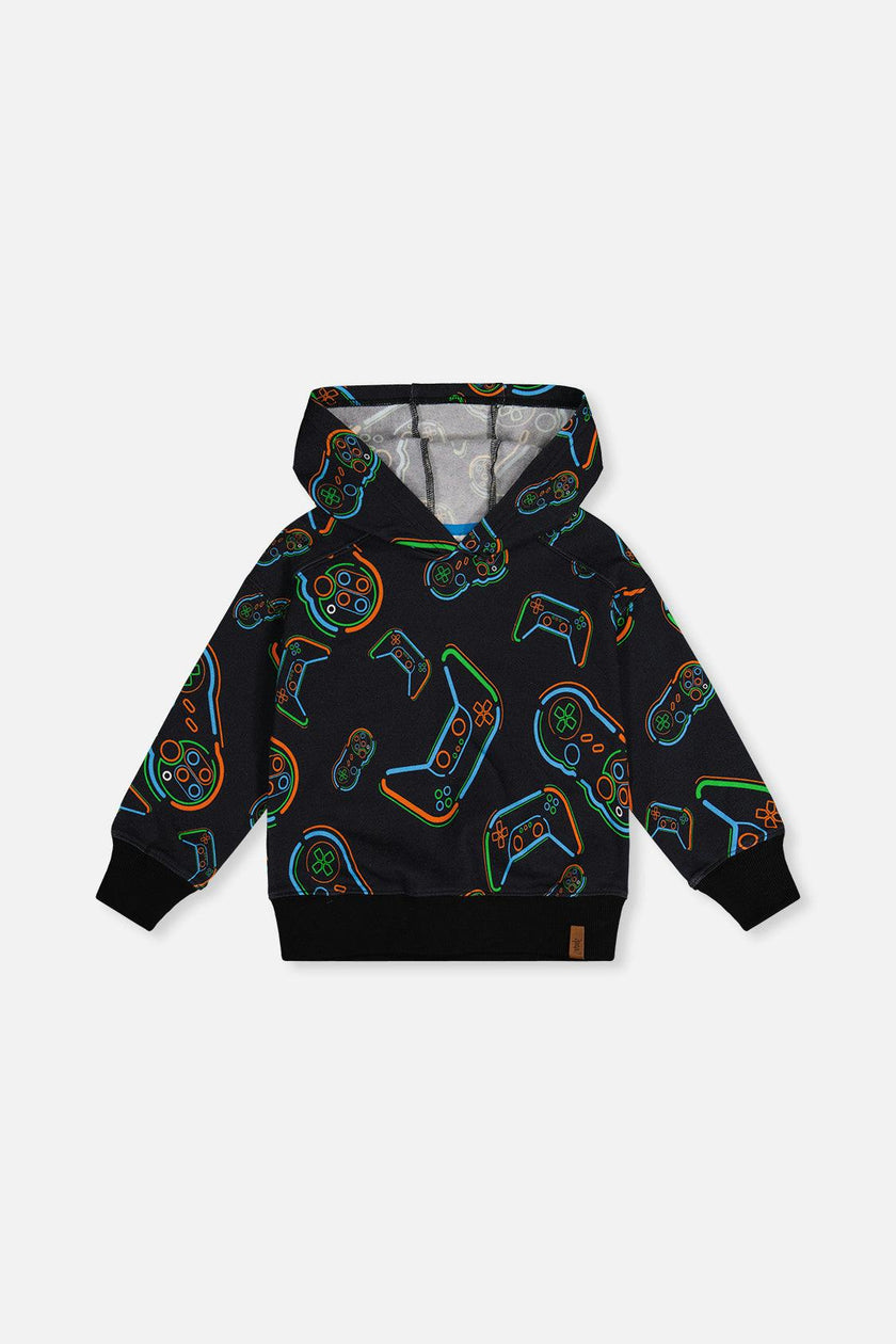 Fleece Hooded Sweatshirt Black Printed Controller