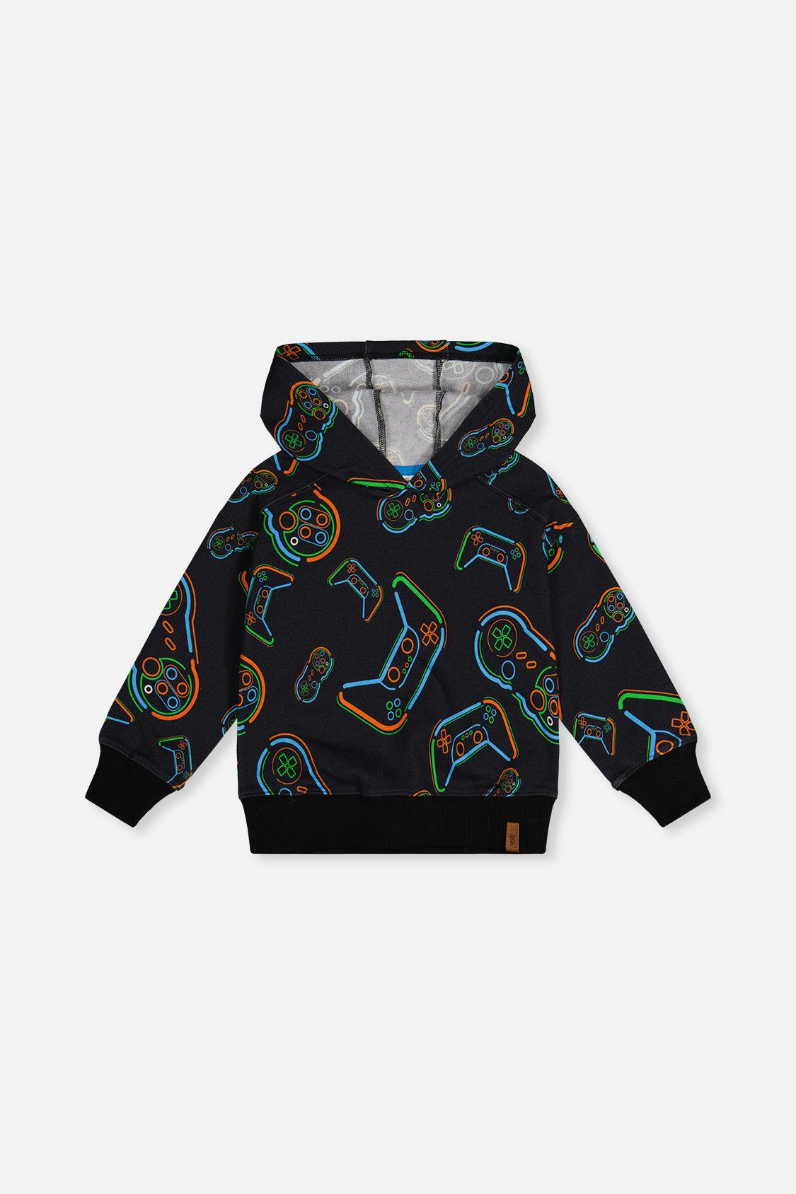 Fleece Hooded Sweatshirt Black Printed Controller