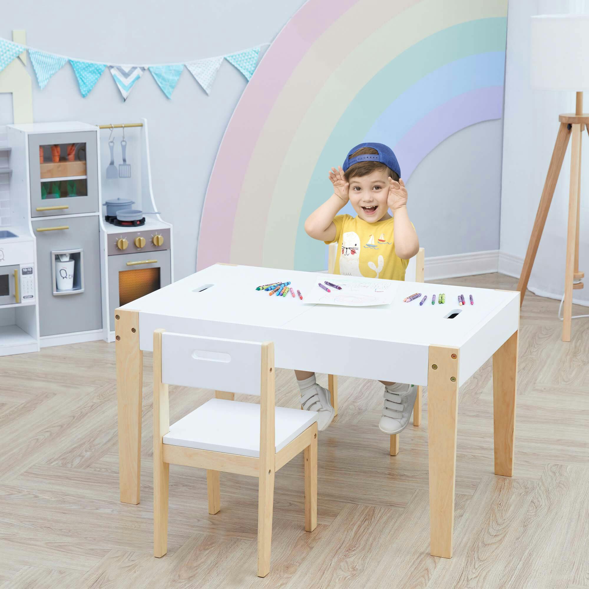 Fantasy Fields By Teamson Kids - Play Table & Chairs 3 Pcs Set With Storage And 2 Way Table Top