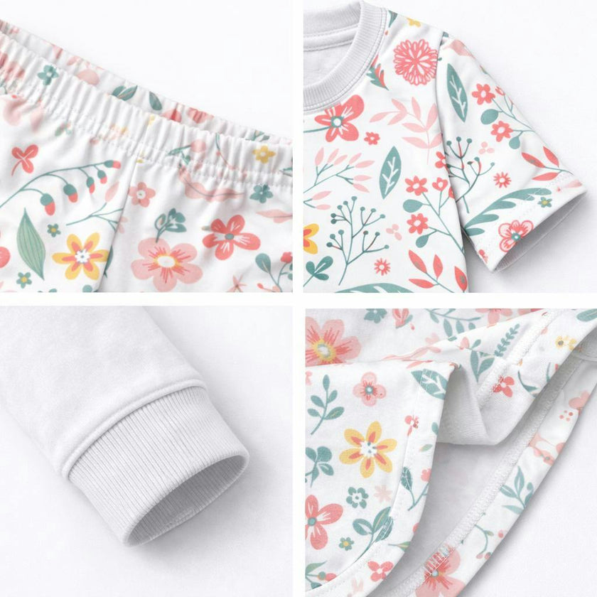 Kids and Toddlers 2 Pack Flowers/Cherries Long Sleeve Snug Fitted Pajamas