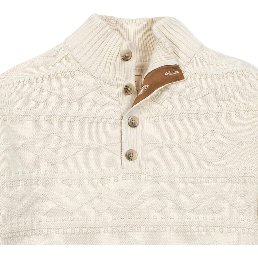 Men's Organic Mock Neck Cable Sweater, White