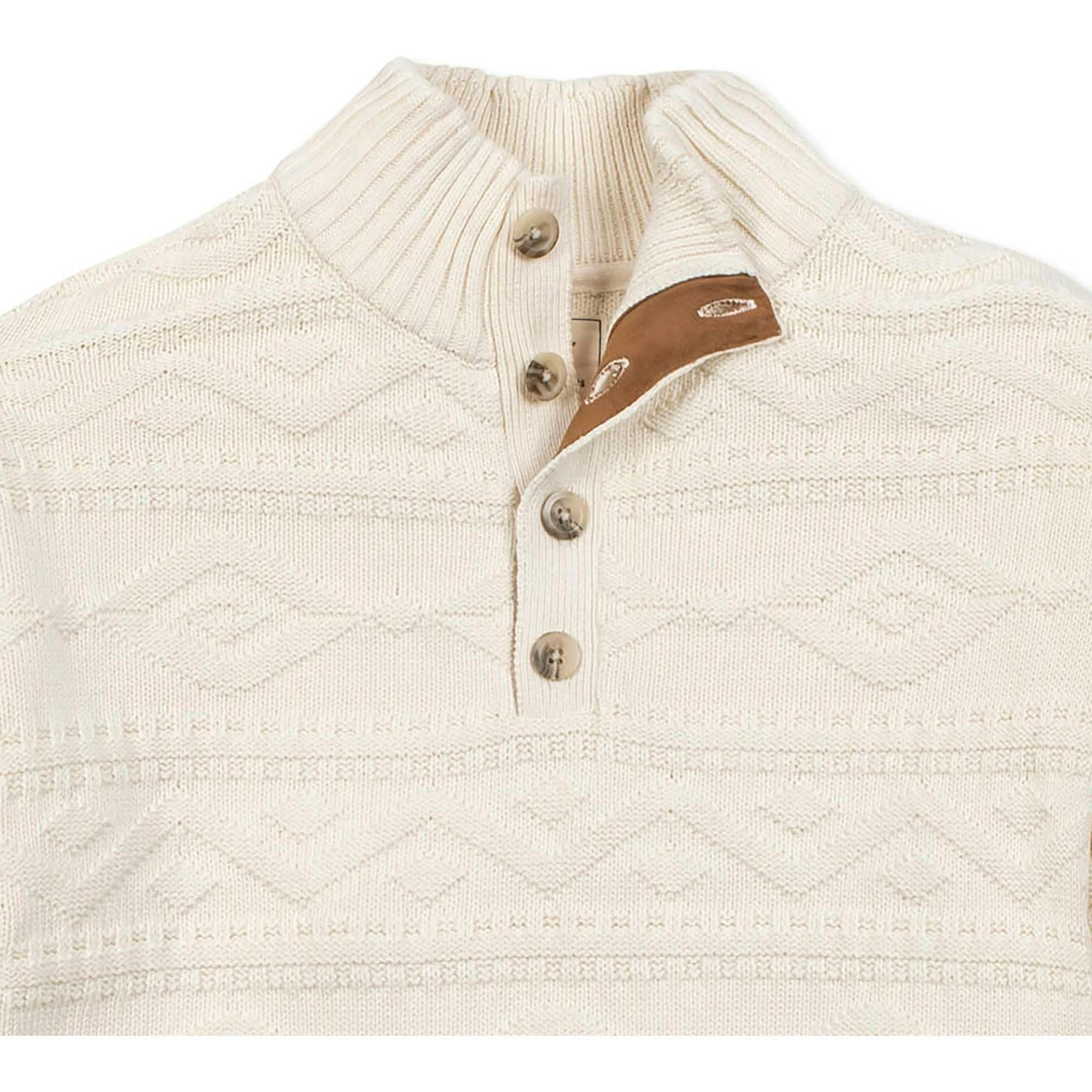 Men's Organic Mock Neck Cable Sweater, White