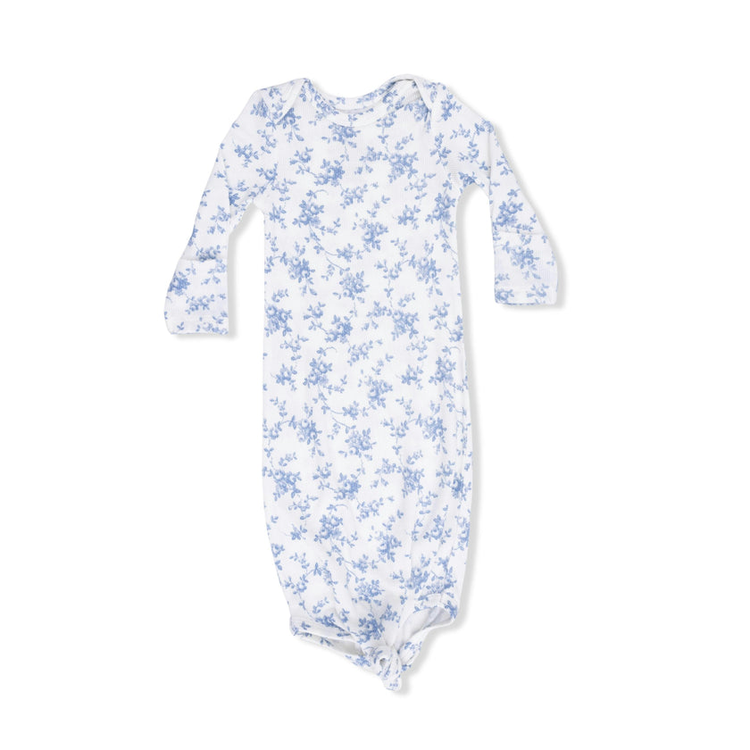 Baby Blue Vines Floral - Knotted Gown and Headband
