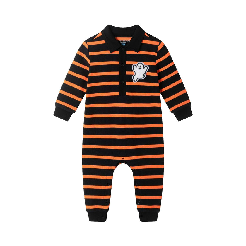 Infant Rugby Stripe Halloween Romper W/Ghost Patch