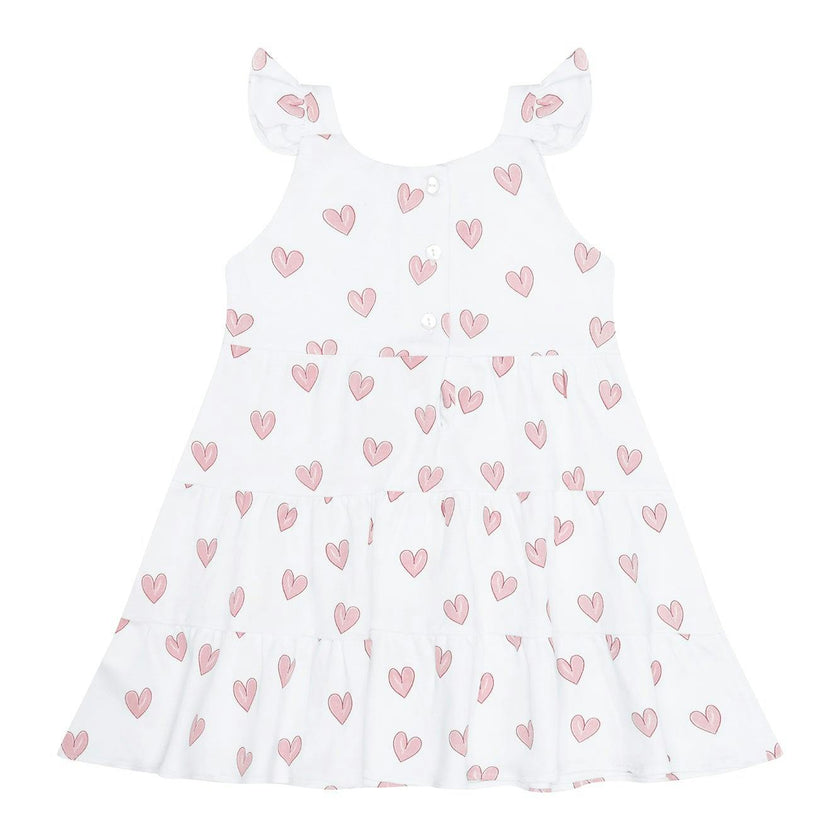 Pink Heart Print Ruffle Dress
