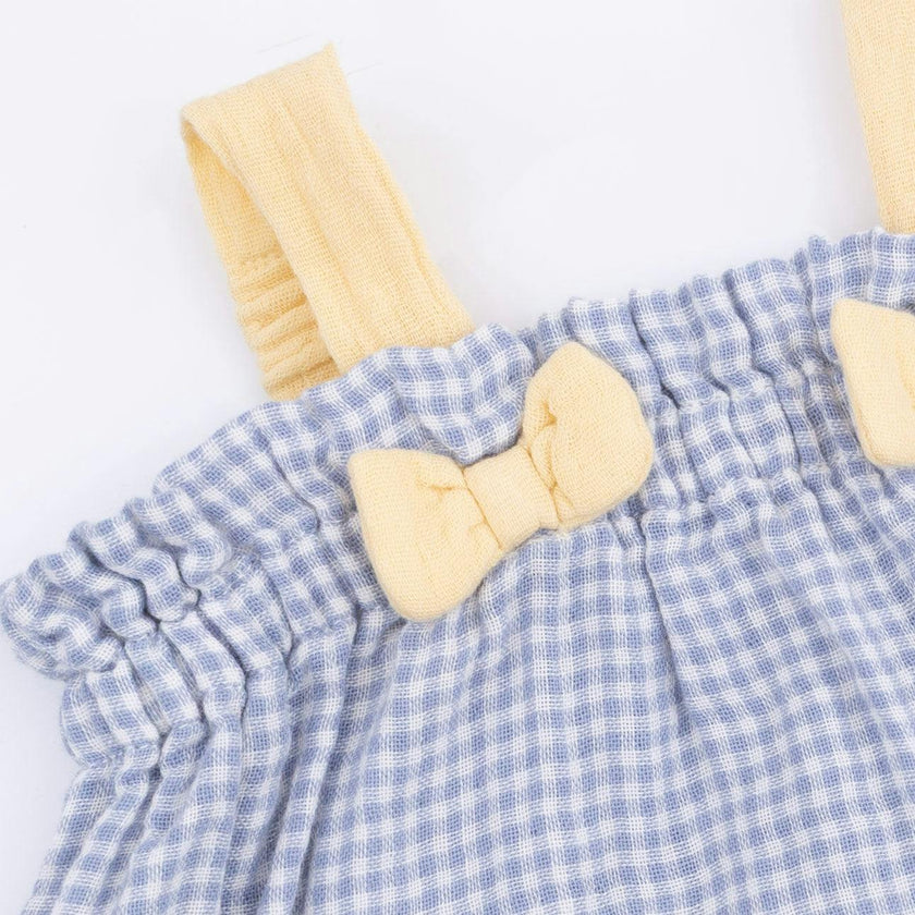 Micro Gingham Blue Blizzard - Top with Bows and Ruffle Leg Bloomer
