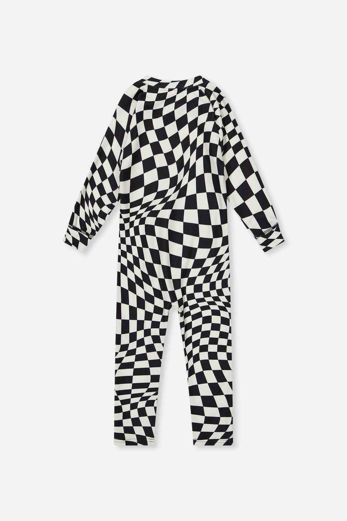 Baby One Piece Thermal Underwear White Checkered Print