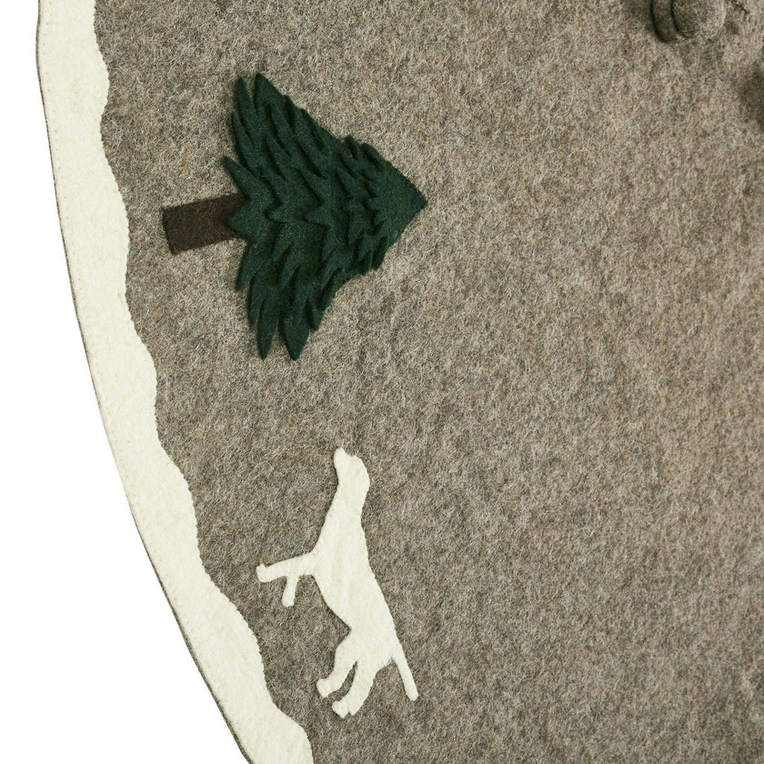 Cream Dogs and Green Trees Christmas Tree Skirt Gray Hand Felted Wool - 60" / 72"