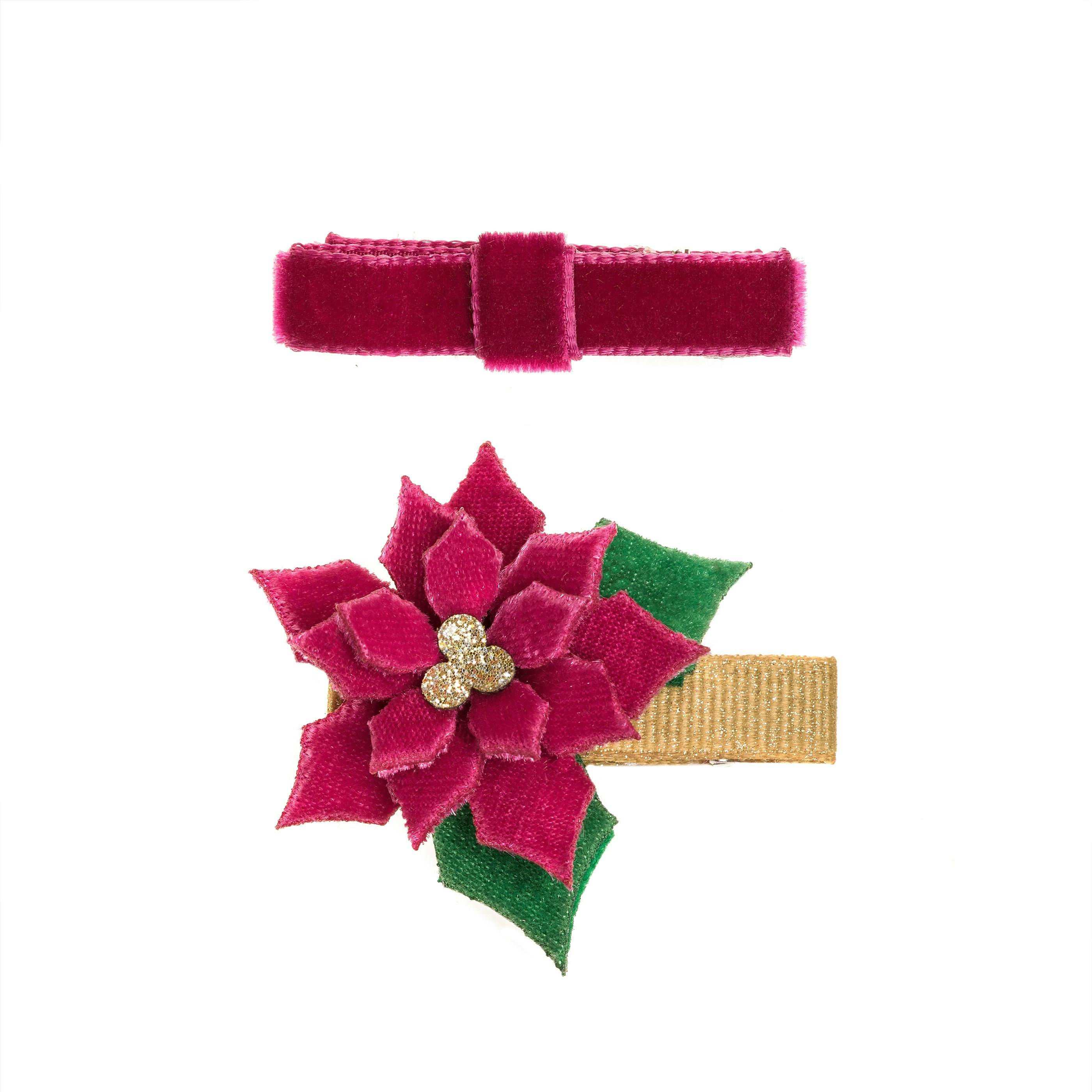Flower Poinsettia Velvet Hair Clips