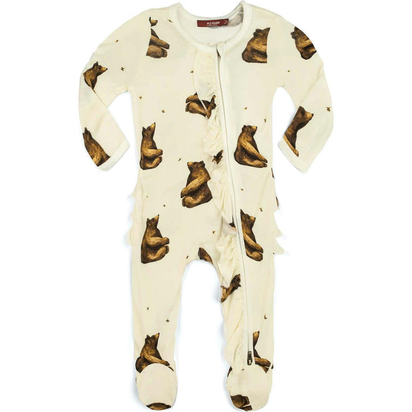 Honey Bamboo Ruffle Zipper Footed Romper