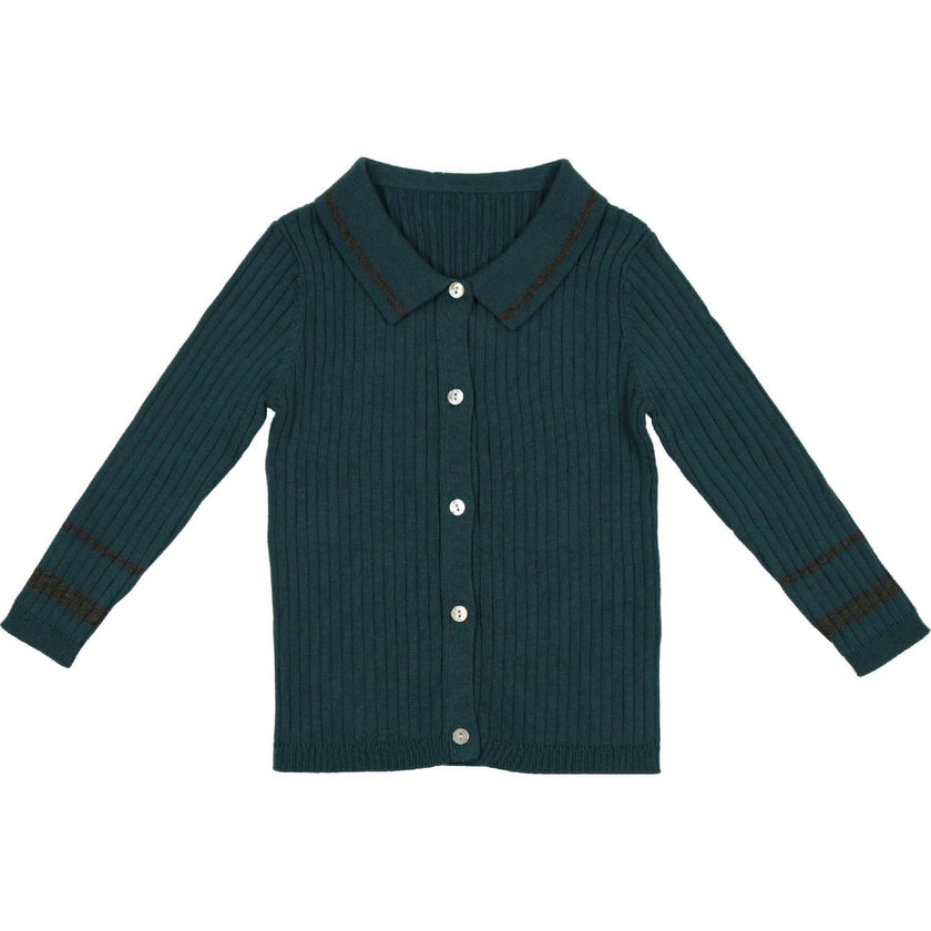 Classic Collar Contrast Stripe Cardigan