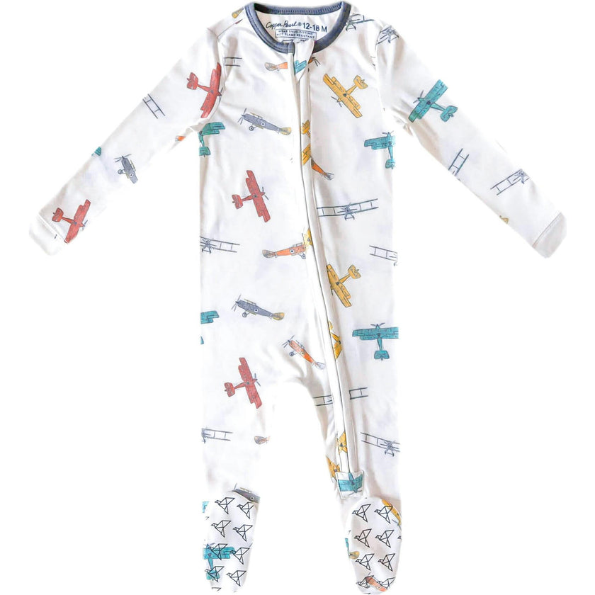 Ace Print 2-Way Zip-Up Footie, White