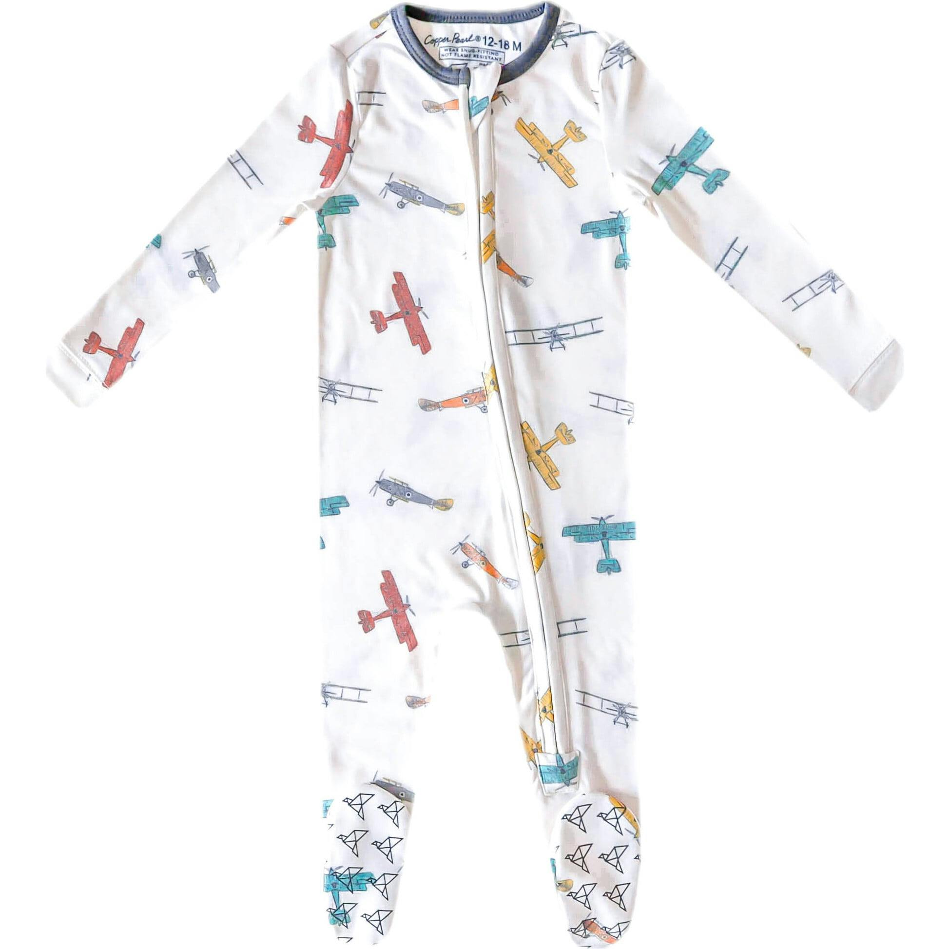Ace Print 2-Way Zip-Up Footie, White