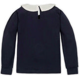 Organic Long Sleeve Knit Top with Woven Collar, Blue