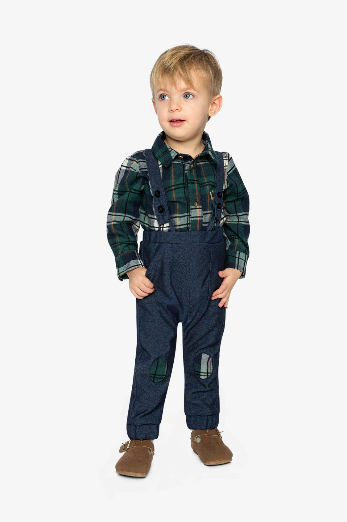 Baby Top & Pants Set Blue And Green Checks