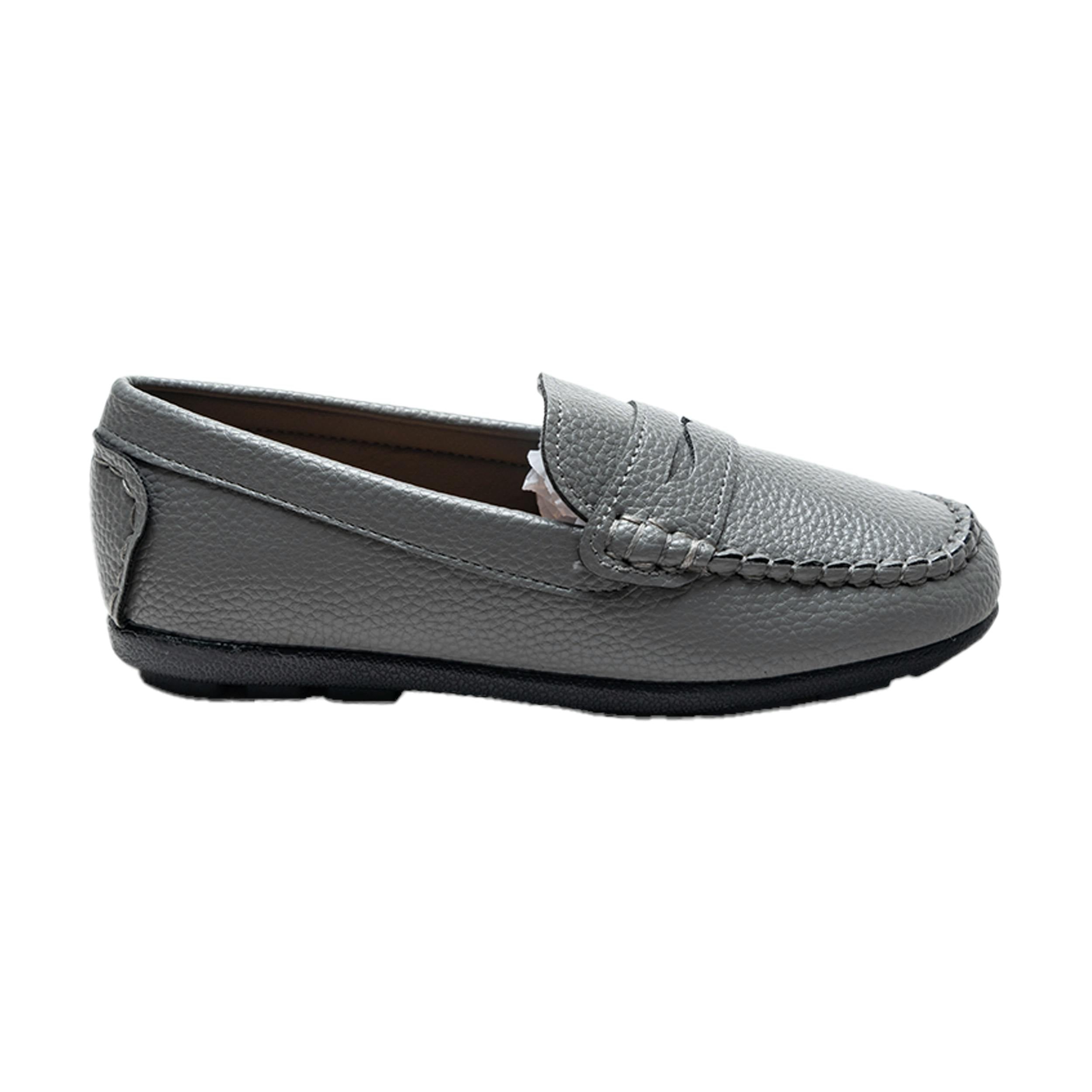 Gray Faux Leather Penny Loafers