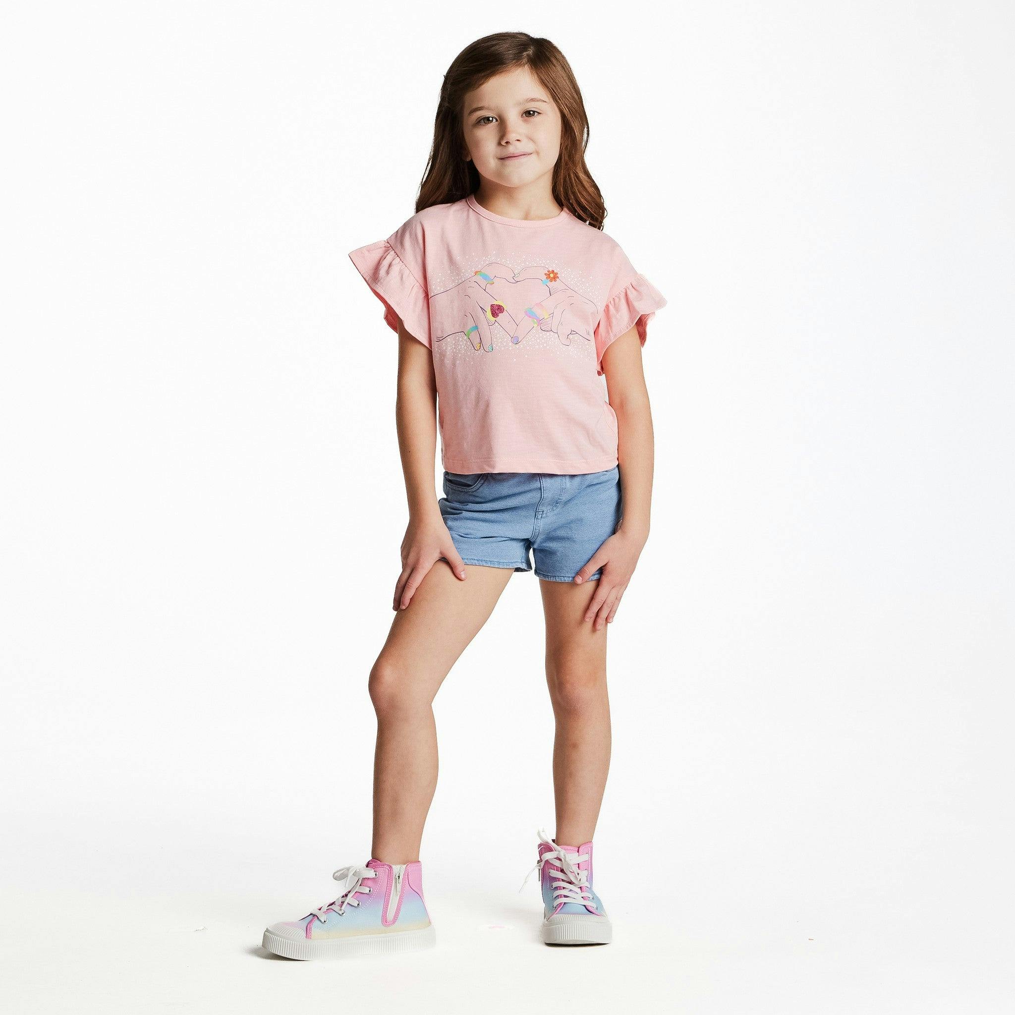 Girls Bow Hem Knit Denim Short | Blue Bow