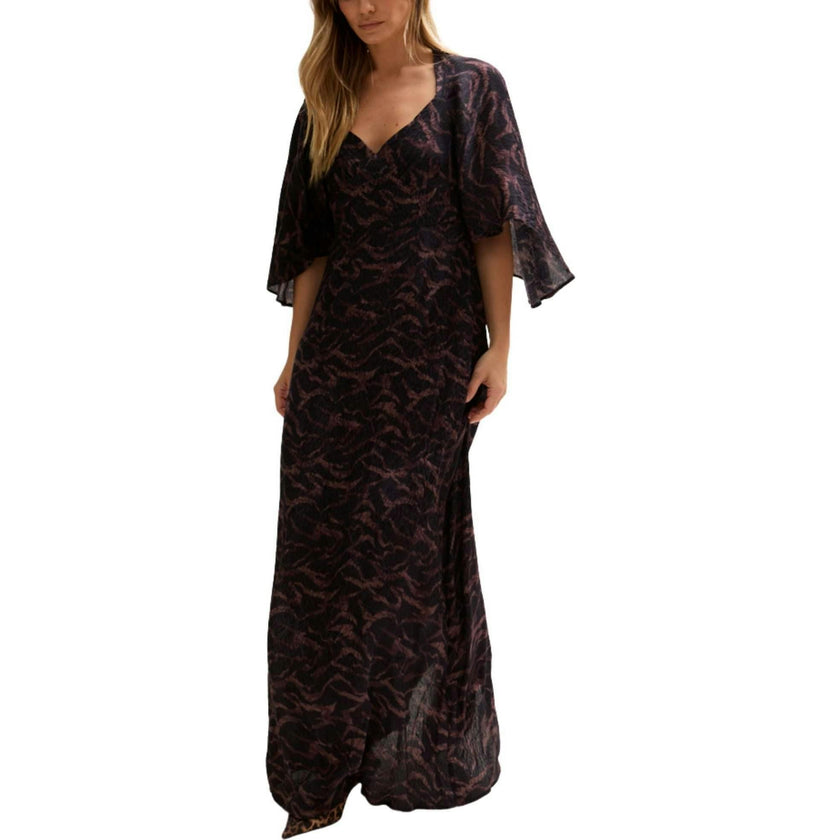 Lydia Angel Sleeve Midnight Print Maxi Dress