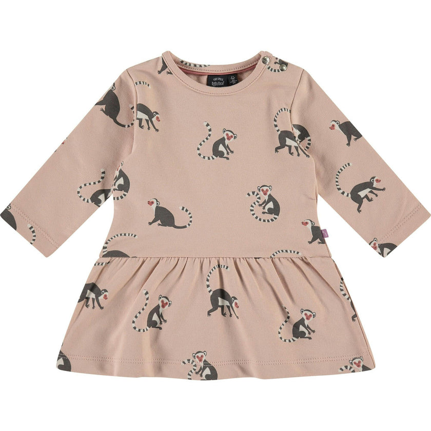 All-Over Lemur Graphic Long Sleeve Drop Peplum Waist Dress